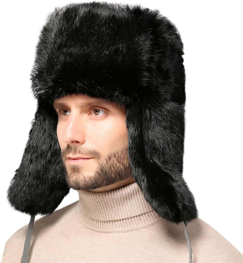 WUODHTW Men's Winter Ushanka Earflap Trooper Hat Aviator Windproof Hat Faux Fur Warm Hat Ski Beanies Cap Berets Skull caps - Image 1